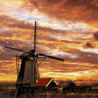 Buy canvas prints of Sunrise on a dutch windmills by Ankor Light
