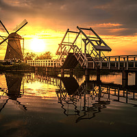 Buy canvas prints of Sunrise on the Kinderdijk windmill by Ankor Light