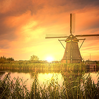 Buy canvas prints of Sunrise on the Kinderdijk windmill, the UNESCO wor by Ankor Light