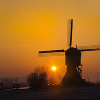 Buy canvas prints of Warm sunrise on the Kinderdijk windmill in Rotterd by Ankor Light
