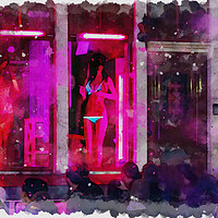 Buy canvas prints of Amsterdam red light district street watercolor pai by Ankor Light