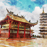 Buy canvas prints of Watercolor of a red chinese pagoda or temple at hi by Ankor Light