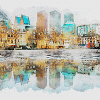 Buy canvas prints of Watercolor of The Hague city reflection by Ankor Light