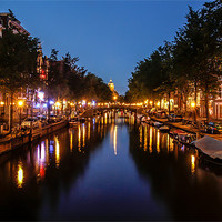 Buy canvas prints of Amsterdam night Canal Scene by Buster Brown
