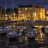Buy canvas prints of Scottish harbour at night by Buster Brown