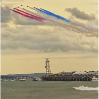 Buy canvas prints of  Red Arrow flypast Bournemouth pier by stuart bennett