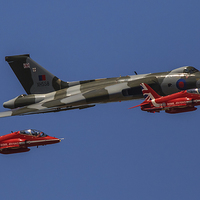 Buy canvas prints of  Red 6 and Red 8 Escort the XH558 the Avro Vulcan by stuart bennett