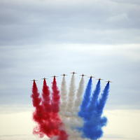 Buy canvas prints of Red Arrows flying over Marham Norfolk by Jacqui Farrell