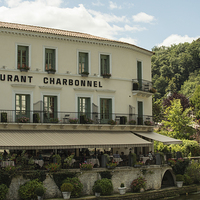 Buy canvas prints of  Restaurant Charbonnel Brantome by Jacqui Farrell