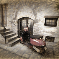 Buy canvas prints of  Artistic Italian Street with Vespa Scooter by Andy Anderson