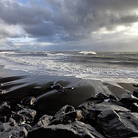 Buy canvas prints of Icelandic Black Beach Seascape by Andy Anderson