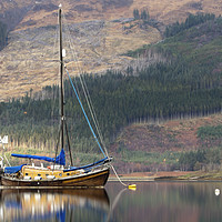 Buy canvas prints of Wooden Yacht Moored By Glencoe by Andy Anderson