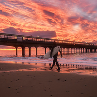 Buy canvas prints of Surfer at Sunrise Bournemouth Beach by Jennie Franklin