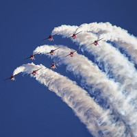 Buy canvas prints of  Red Arrows over the top by Jennie Franklin
