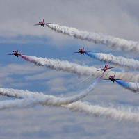 Buy canvas prints of  Red Arrows the Goose manouvere by Jennie Franklin