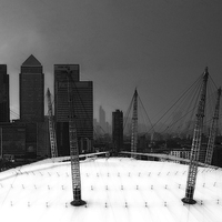 Buy canvas prints of  Rain Over The o2 Dome by Brian Sharland