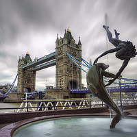 Buy canvas prints of London Tower Bridge & Dolphin Fountain by Yhun Suarez