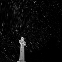 Buy canvas prints of Celtic Cross Star Trails by Matthew Burniston