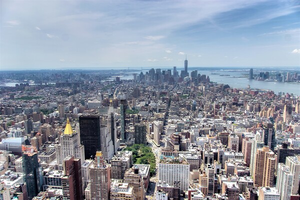 Downtown Manhattan from the Empire State Building Picture Board by Alan Matkin
