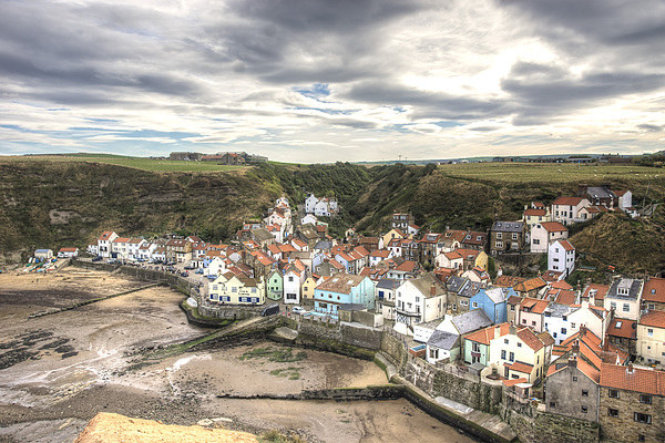 Tide out in Staithes Harbour Picture Board by Alan Matkin