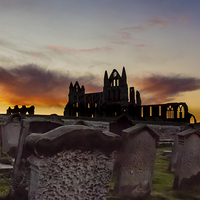 Buy canvas prints of Whitby Abbey at sunrise by Gary Finnigan