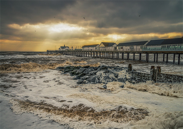 Southwold Pier riding the storm Picture Board by steve docwra