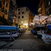 Buy canvas prints of Boats on jetty at Riomaggiore by Steve Hughes
