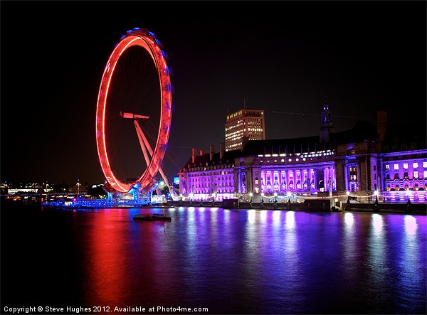 Red London Eye at Night Picture Board by Steve Hughes
