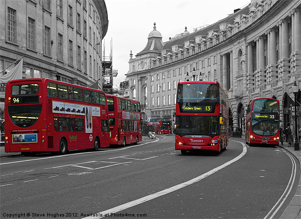 5 red London Buses isolated red colour Picture Board by Steve Hughes
