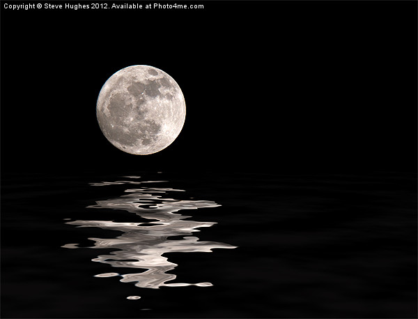 Monochrome Moon With water reflections  Picture Board by Steve Hughes