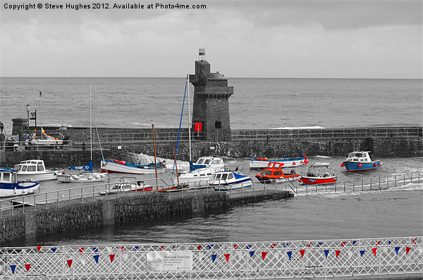 Selective colours of Lynmouth Harbour Picture Board by Steve Hughes