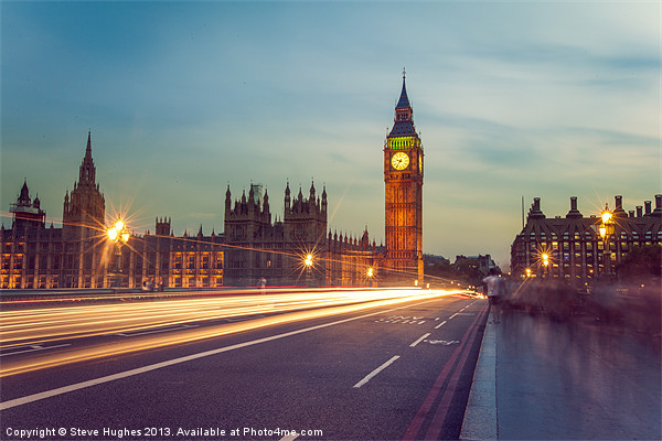 Palace of Westminster light trails Picture Board by Steve Hughes