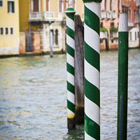 Buy canvas prints of Green and White poles in Venice by Steve Hughes