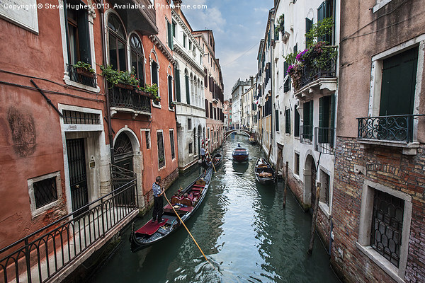 Gondola in Venetian canal. Picture Board by Steve Hughes