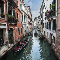 Buy canvas prints of Gondola in Venetian canal. by Steve Hughes