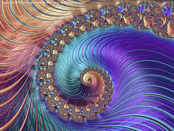 Fractal spirals purple and gold Picture Board by Steve Hughes