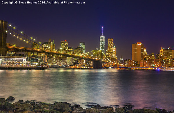 Manhattan at night from Brooklyn Picture Board by Steve Hughes