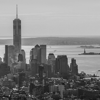 Buy canvas prints of  Downtown New York Skyline and Liberty Island by Steve Hughes
