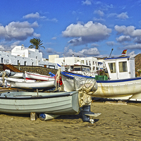 Buy canvas prints of Fishing boats at Las Negras by Digby Merry