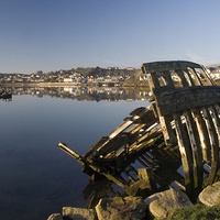 Buy canvas prints of Boat wreck, Hooe Lake, Plymouth by Simon Armstrong