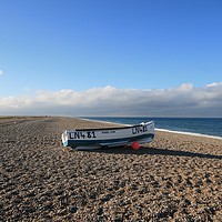 Buy canvas prints of Fishing boat, Cley Beach by Kathy Simms