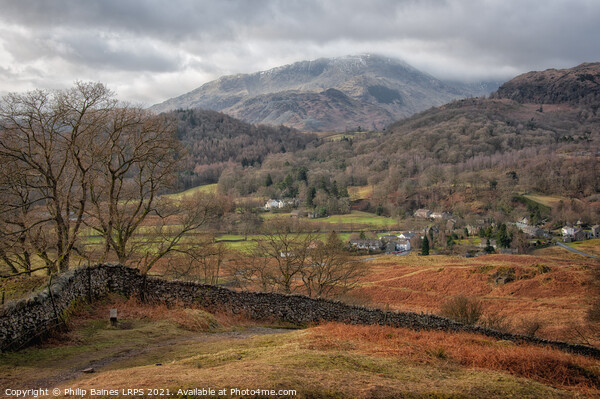 Elterwater Village in The Langdales Picture Board by Philip Baines