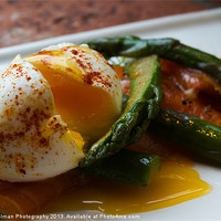 Buy canvas prints of Poached egg on Asparagus & Salmon by Paul Holman Photography