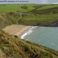 Buy canvas prints of Mwnt Beach, taken from  Foel Y Mwnt by Paula J James