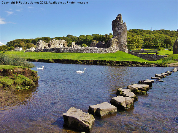 Ogmore Castle & Stepping Stones Picture Board by Paula J James
