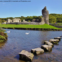 Buy canvas prints of Ogmore Castle & Stepping Stones by Paula J James