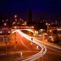 Buy canvas prints of Manchester City Urban Night Lights by Peter Carroll