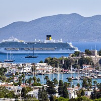 Buy canvas prints of Bodrum Castle And Cruise Ship by David Pyatt