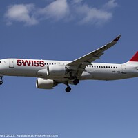 Buy canvas prints of Swiss Airlines Airbus A220 by David Pyatt