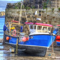 Buy canvas prints of Fishing Boat In Cornish Harbour by David Pyatt